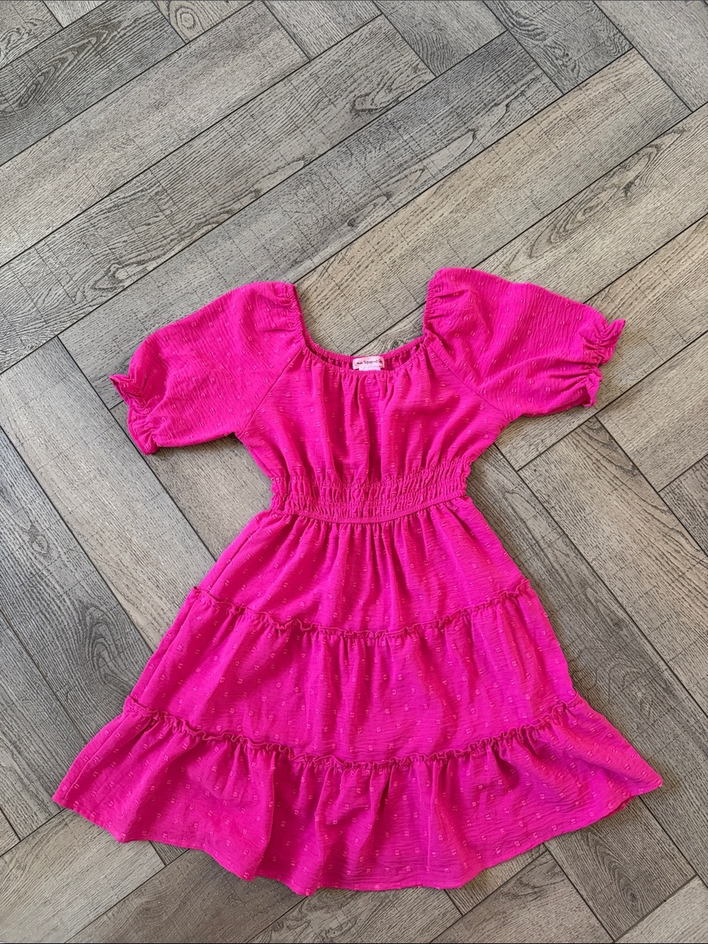 Love Squared Hot Pink Tiered Puff Sleeve Dress
